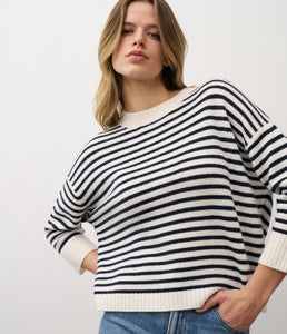 0039Italy Kaschmir-Wolle-Mix Pullover Amadea Stripe Rundhalsausschnitt