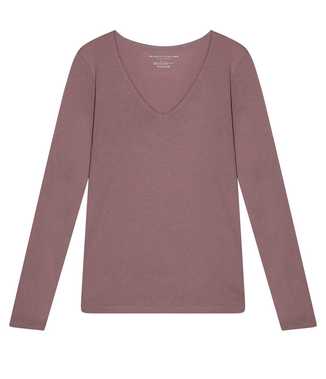 Majestic Filatures Cotton Cashmere Shirt V-Neck Long Sleeve