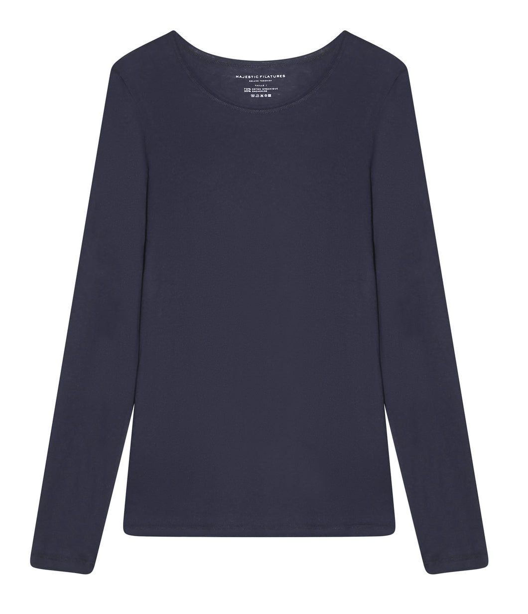 Majestic Filatures cotton-cashmere shirt round neck long sleeve