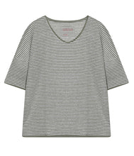 Load the image into the gallery viewer, The Shirt Project Linen stripe shirt V-neck half-sleeve
